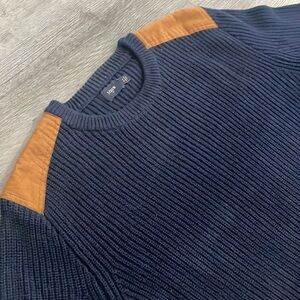 J. Crew Men’s Navy Sweater w/ Faux Suede Shoulder Detail